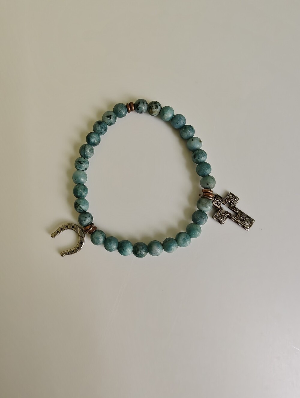 Aqua terra agate Horseshoe And Cross Charm bracelet